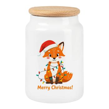 Chemise de Noël Renard Noël Joyeux Noël - Boîte à biscuits avec couvercle en bois - blanc - Devant
