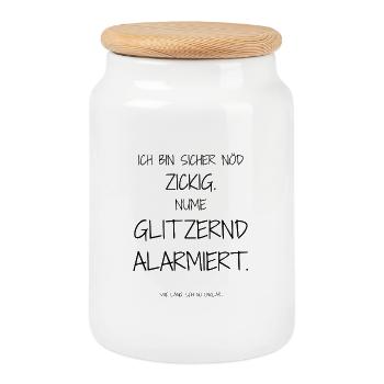 Statement-Design – Ironie trifft Alltag - Keksdose mit Holzdeckel - Weiß - Vorne
