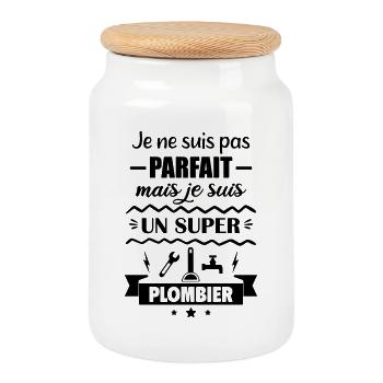 Pas parfait mais super plombier - Boîte à biscuits avec couvercle en bois - blanc - Devant