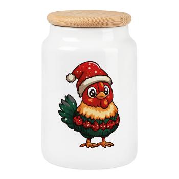 Rooster Christmas - Cookie Jar with Wooden Lid - white - Front
