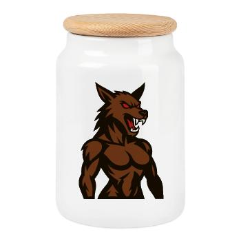 Mascotte de loup brun en colère - Boîte à biscuits avec couvercle en bois - blanc - Devant