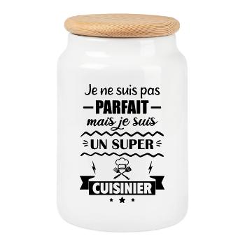 Not perfect but great cook - Cookie Jar with Wooden Lid - white - Front