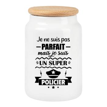 Not perfect but super police - Cookie Jar with Wooden Lid - white - Front