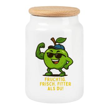 Fruity Fitness Apple Hero Musculation Dessin animé - Boîte à biscuits avec couvercle en bois - blanc - Devant