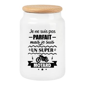 Pas parfait mais super motard Moto - Boîte à biscuits avec couvercle en bois - blanc - Devant