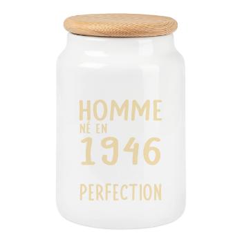 80th Birthday - Born in January 1946 - Cookie Jar with Wooden Lid - white - Front