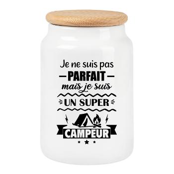 Pas parfait mais super campeur - Boîte à biscuits avec couvercle en bois - blanc - Devant
