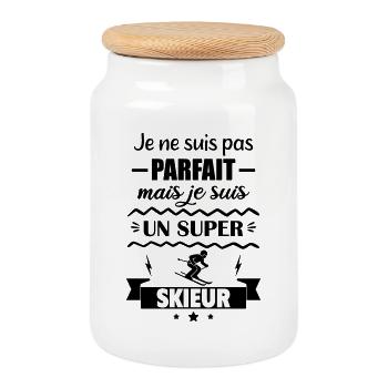Not perfect but great skier - Cookie Jar with Wooden Lid - white - Front