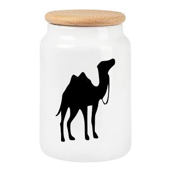 Camel T-shirt Gift - Cookie Jar with Wooden Lid - white - Front