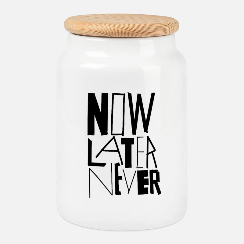 NOW LATER NEVER - Keksdose mit Holzdeckel - Weiß