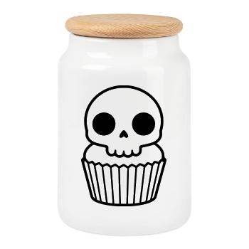 Gruseliger Cupcake | Halloween Totenkopf - Keksdose mit Holzdeckel - Weiß - Vorne