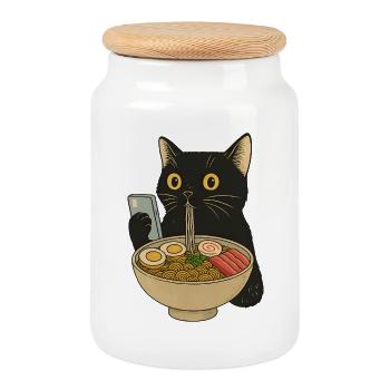 Chemise Ramen Cat Vintage – Cute Retro Kitty - Boîte à biscuits avec couvercle en bois - blanc - Devant