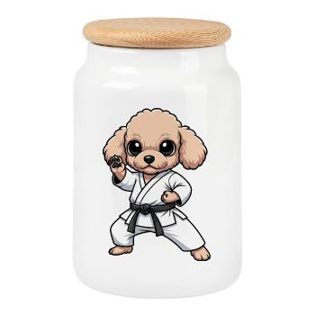 Karate Poodle Dog Martial Arts Self-Confidence - Cookie Jar with Wooden Lid - white - Front