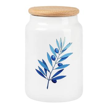 Branch | Blue leaf branches with blueberries - Cookie Jar with Wooden Lid - white - Front