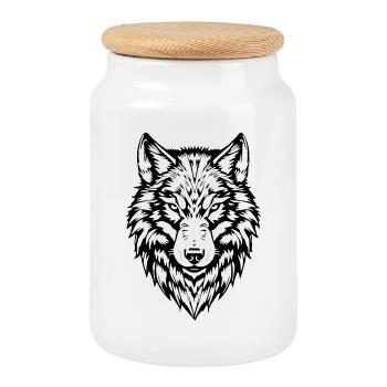Loup T-shirt Noir et Blanc Cadeau - Boîte à biscuits avec couvercle en bois - blanc - Devant