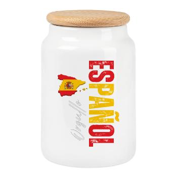 Spanish Pride, vertical design - Cookie Jar with Wooden Lid - white - Front