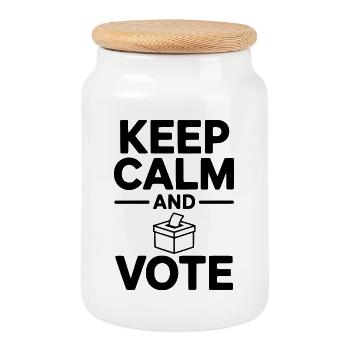 Keep Calm and Vote - Cookie Jar with Wooden Lid - white - Front