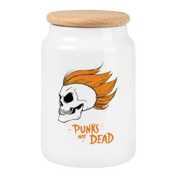 PUNKS NOT DEAD #1 - steam punk'n'roll - Cookie Jar with Wooden Lid - white - Front