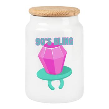 90s Bling - 90s Nostalgia Humor - Cookie Jar with Wooden Lid - white - Front