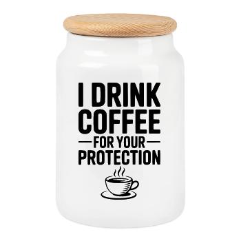 Ich trinke Kaffee zu deinem Schutz - Keksdose mit Holzdeckel - Weiß - Vorne