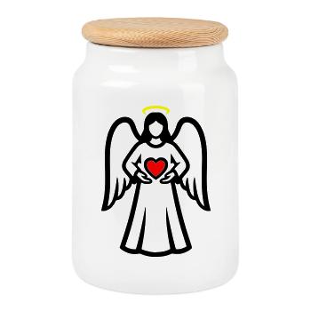 Angel-Couple-with-Heart-Pictogram-2 - Cookie Jar with Wooden Lid - white - Front