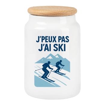 J'peux pas j'ai ski - Boîte à biscuits avec couvercle en bois - blanc - Devant