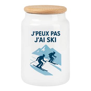 I can't I ski - Cookie Jar with Wooden Lid - white - Front