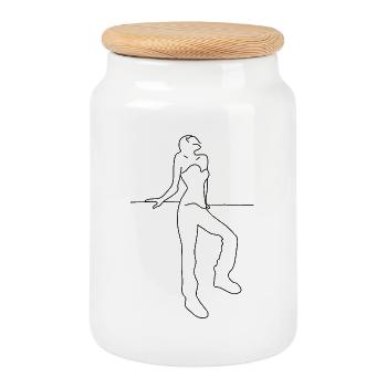 Dame - Boîte à biscuits avec couvercle en bois - blanc - Devant