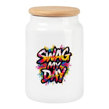 Swag My Day Graffiti - Keksdose mit Holzdeckel - Weiß - Vorne