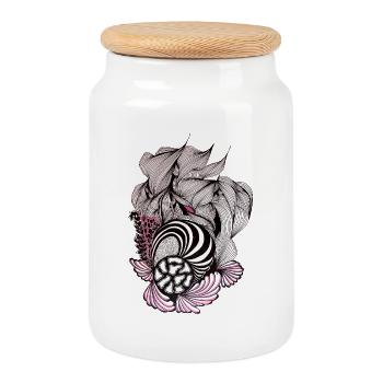 Art floral en spirale en rose et noir - Boîte à biscuits avec couvercle en bois - blanc - Devant