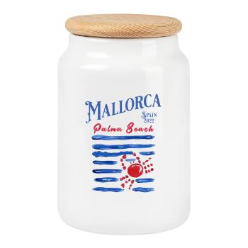 Mallorca 2022 Palma Strandkrabbe - Keksdose mit Holzdeckel - Weiß - Vorne