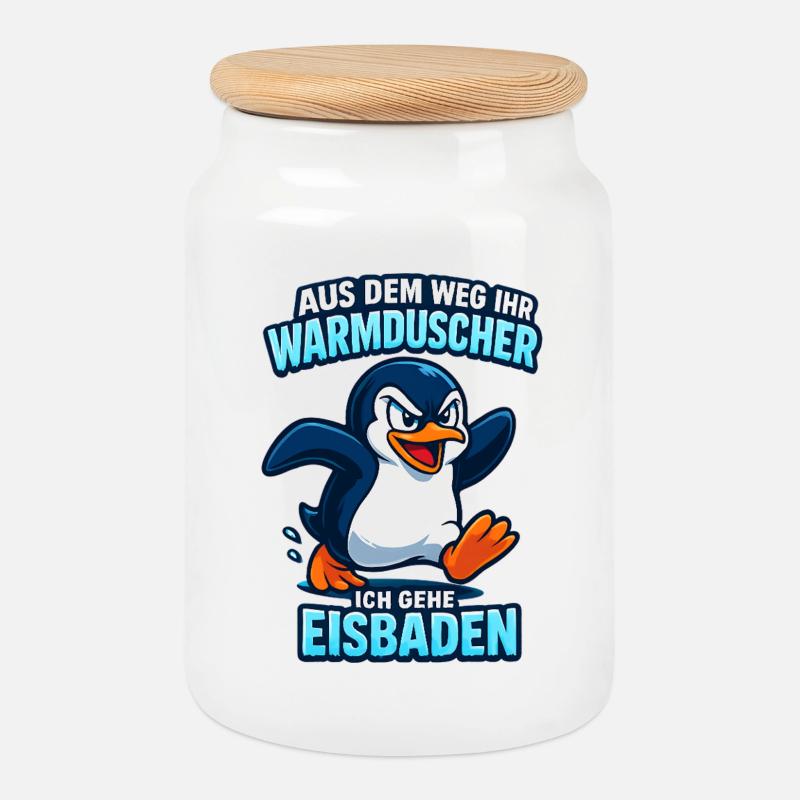 Eisbaden Pingiun Lustiger Spruch - Keksdose mit Holzdeckel - Weiß