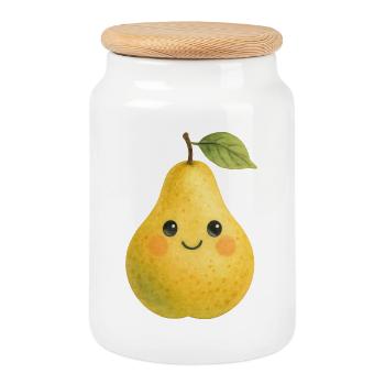 Poire jaune avec visage Aquarelle Bébé fruit - Boîte à biscuits avec couvercle en bois - blanc - Devant