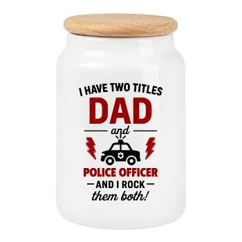 Papa and Policeman – I Rock Both Titles - Cookie Jar with Wooden Lid - white - Front