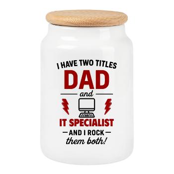 Dad and Computer Scientist – I Rock Both Titles - Cookie Jar with Wooden Lid - white - Front
