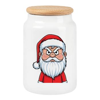 Wütender Weihnachtsmann Lustiger Cartoon - Keksdose mit Holzdeckel - Weiß - Vorne