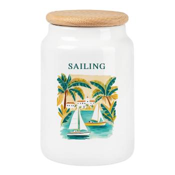 Tropical sailing dream at the harbor - Cookie Jar with Wooden Lid - white - Front
