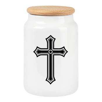 Symbole chrétien croisé - Boîte à biscuits avec couvercle en bois - blanc - Devant