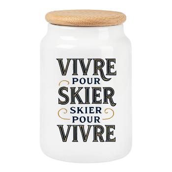 Vivre pour skier, skier pour vivre - Boîte à biscuits avec couvercle en bois - blanc - Devant