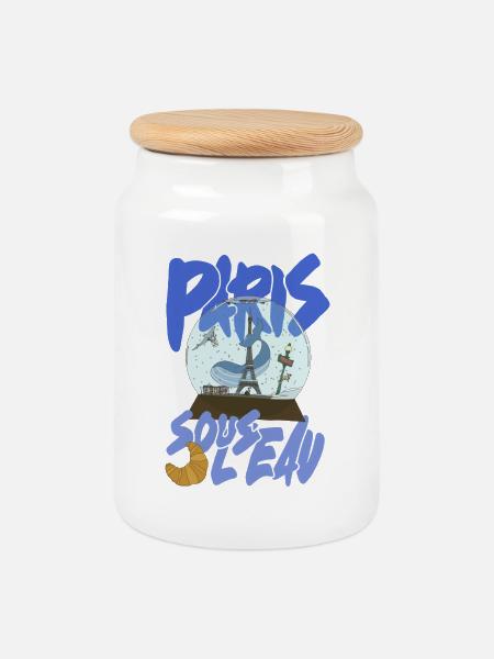 Paris Schneekugel Blau – Eiffel-Ikone - Keksdose mit Holzdeckel - Weiß