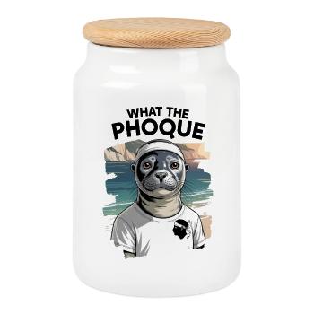 Cadeau Humour Corse What the Phoque Souvenir Île - Boîte à biscuits avec couvercle en bois - blanc - Devant