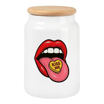 Red Lips Zungen-Süßigkeiten-Liebe - Keksdose mit Holzdeckel - Weiß - Vorne