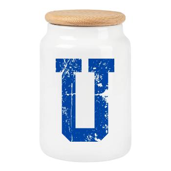 Letter u Retro Sport - Keksdose mit Holzdeckel - Weiß - Vorne