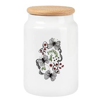 Cercle de Fleurs Papillon - Boîte à biscuits avec couvercle en bois - blanc - Devant