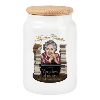 Agatha Christie - Cookie Jar with Wooden Lid - white - Front
