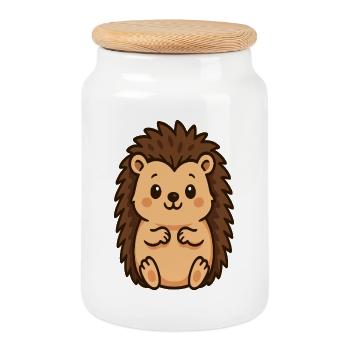 Kuscheliger Igel Cartoon - Keksdose mit Holzdeckel - Weiß - Vorne
