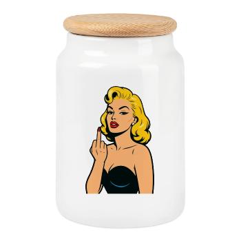 Femme Pop Art Rebelle Doigt d'Honneur - Boîte à biscuits avec couvercle en bois - blanc - Devant