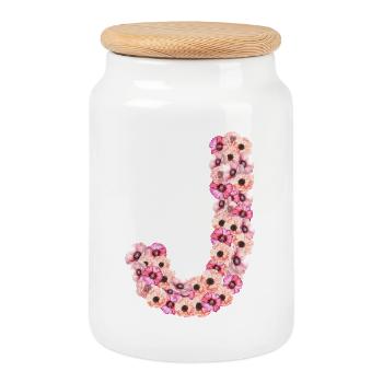 Monogramm J aus Blüten - Keksdose mit Holzdeckel - Weiß - Vorne