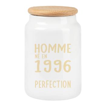 30th Birthday - Born in February 1996 - Cookie Jar with Wooden Lid - white - Front