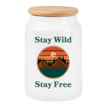 Stay Wild Stay Free - Sunset Nature Graphic - Cookie Jar with Wooden Lid - white - Front